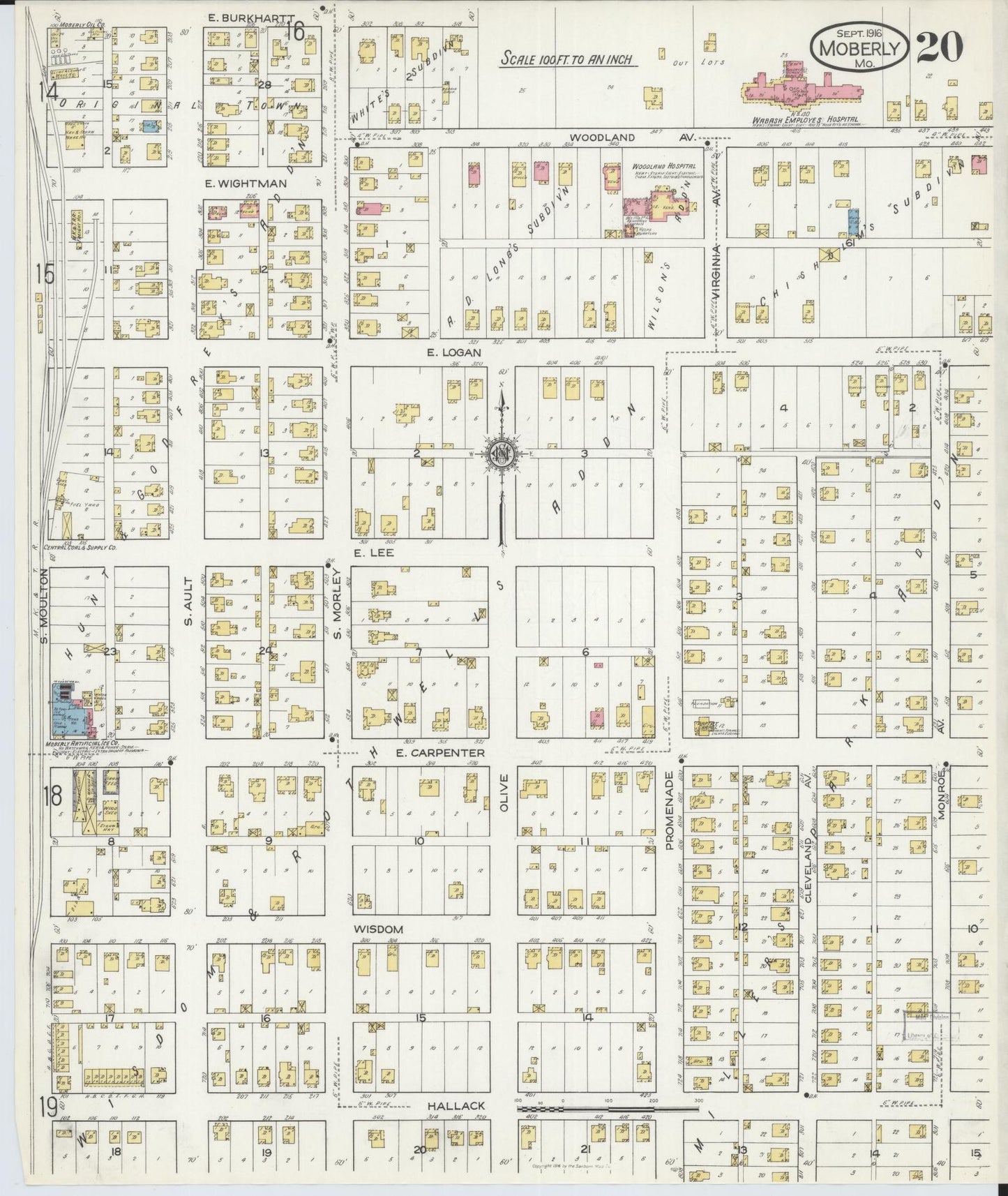Sanborn Fire Insurance Map from Moberly, Randolph County, Missouri (1916), Sheet #0020 - Complete Map Set gallery image, historic Sanborn map, vintage wall art, Missouri Missouri