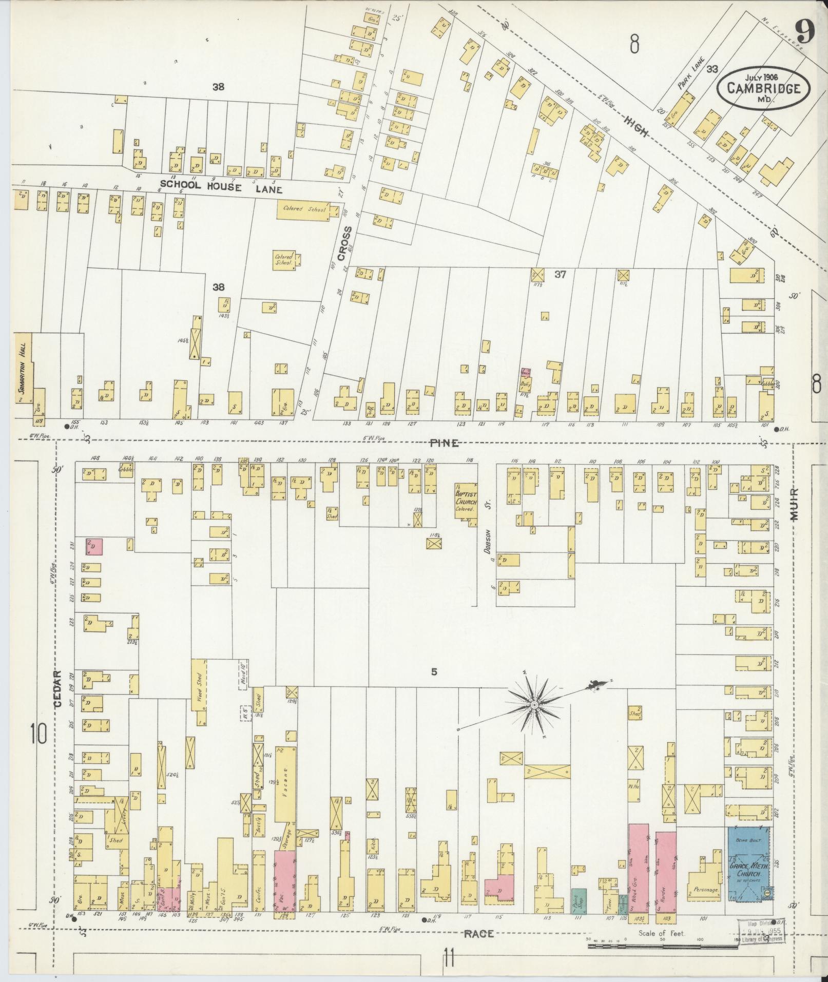 Sanborn Fire Insurance Map from Cambridge, Dorchester County, Maryland (1906), Sheet #0009 - Complete Map Set gallery image, historic Sanborn map, vintage wall art, Maryland Maryland