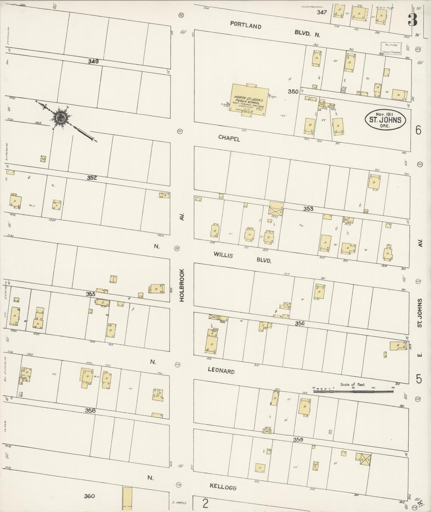 Sanborn Fire Insurance Map from Saint Johns, Multnomah County, Oregon (1911), Sheet #0003 - Complete Map Set gallery image, historic Sanborn map, vintage wall art, Oregon Oregon