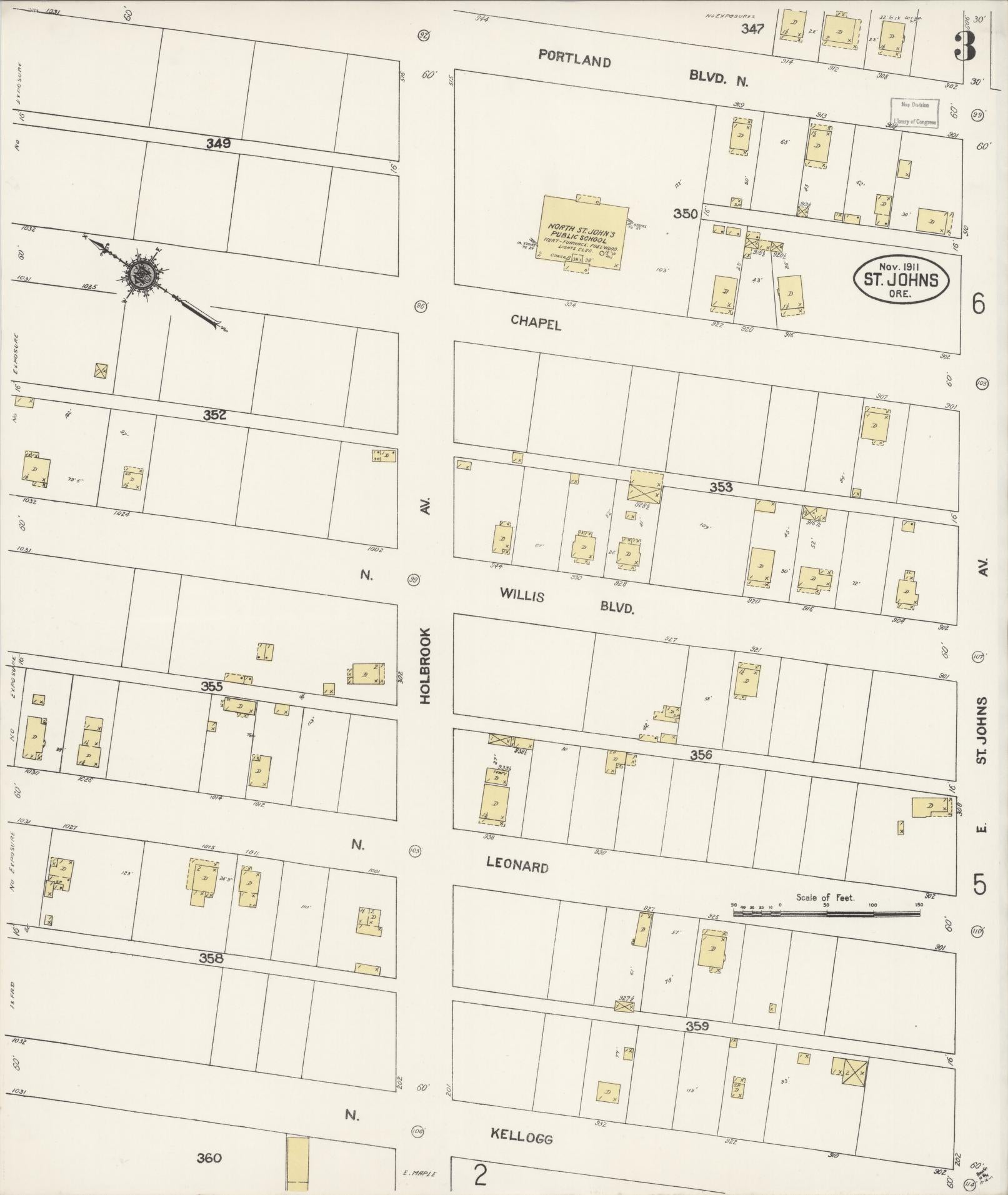 Sanborn Fire Insurance Map from Saint Johns, Multnomah County, Oregon (1911), Sheet #0003 - Complete Map Set gallery image, historic Sanborn map, vintage wall art, Oregon Oregon