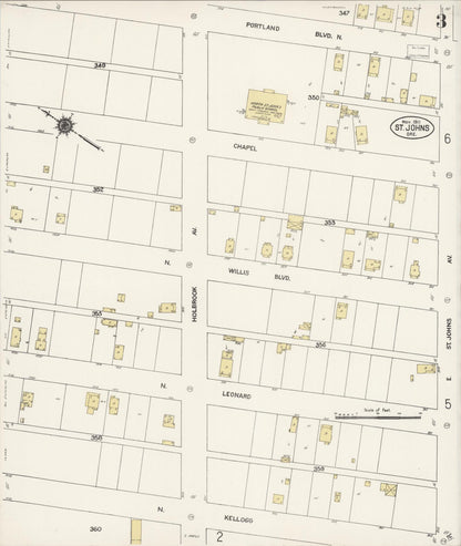 Sanborn Fire Insurance Map from Saint Johns, Multnomah County, Oregon (1911), Sheet #0003 - Complete Map Set gallery image, historic Sanborn map, vintage wall art, Oregon Oregon