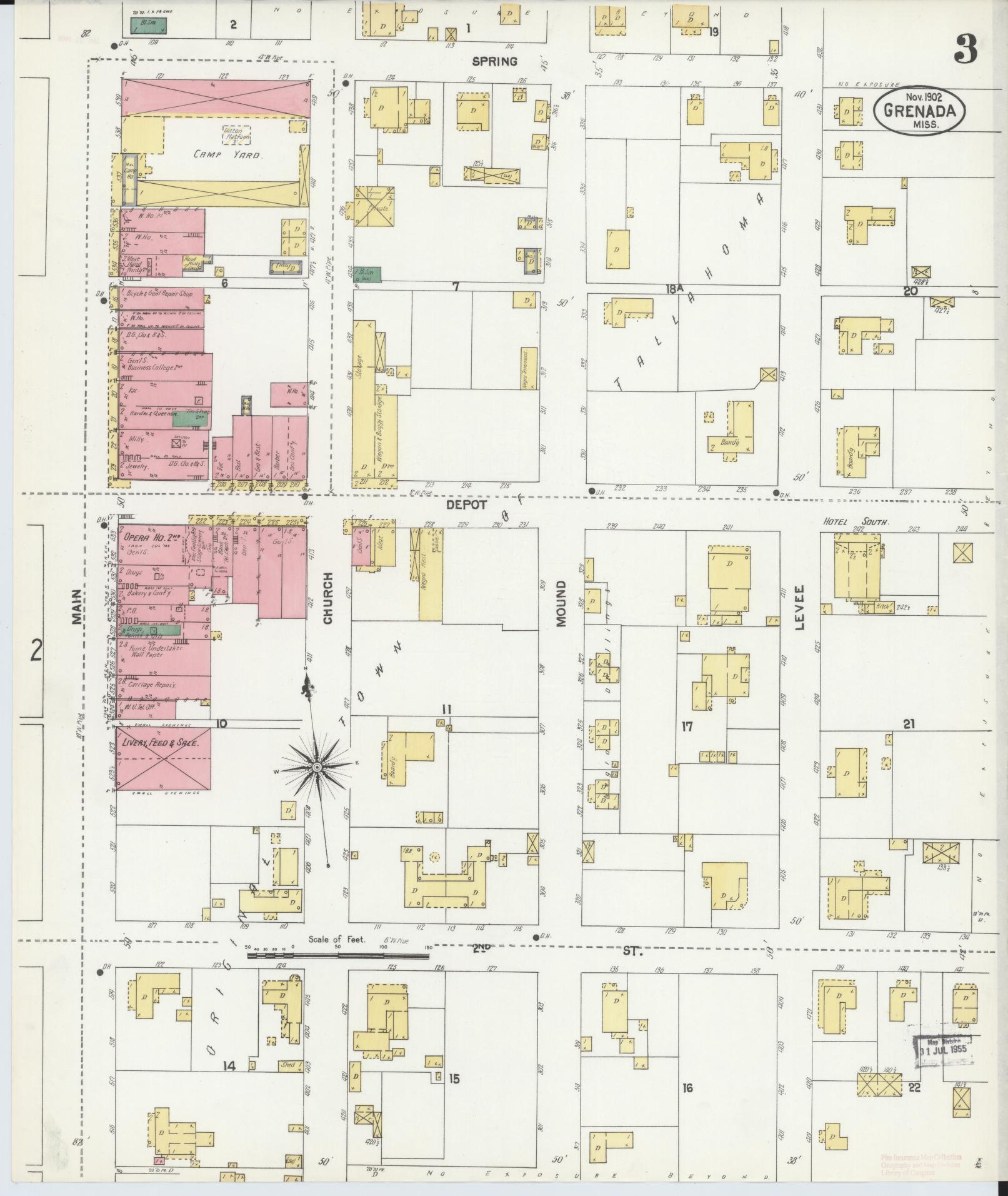 Sanborn Fire Insurance Map from Grenada, Grenada County, Mississippi (1902), Sheet #0003 - Complete Map Set gallery image, historic Sanborn map, vintage wall art, Mississippi Mississippi
