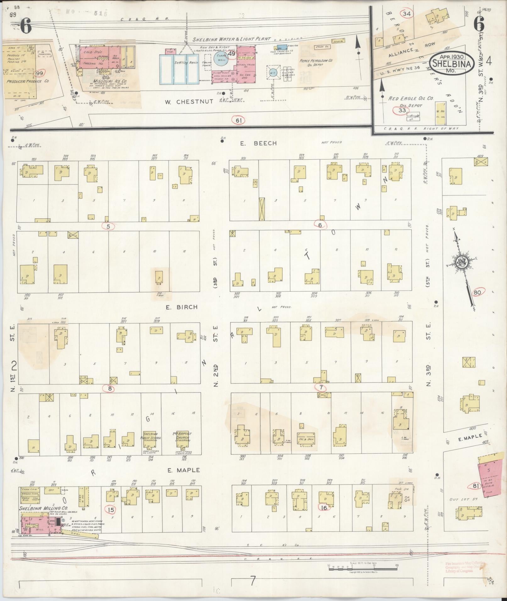 Sanborn Fire Insurance Map from Shelbina, Shelby County, Missouri (1943), Sheet #0006 - Complete Map Set gallery image, historic Sanborn map, vintage wall art, Missouri Missouri