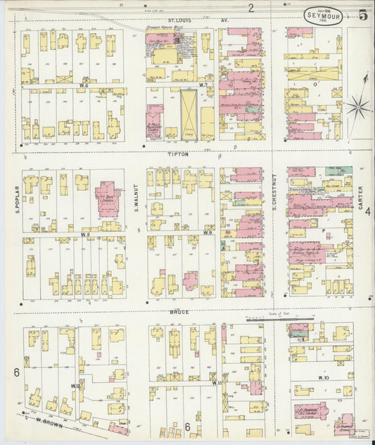 Sanborn Fire Insurance Map from Seymour, Jackson County, Indiana (1896), Sheet #0005 - Historic Sanborn Fire Insurance Map Print, vintage old map wall art, antique decor, genealogy gift, Indiana Indiana map