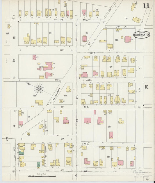 Sanborn Fire Insurance Map from New Brighton, Beaver County, Pennsylvania (1896), Sheet #0011 - Historic Sanborn Fire Insurance Map Print, vintage old map wall art, antique decor, genealogy gift, Pennsylvania Pennsylvania map