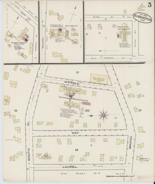 Sanborn Fire Insurance Map from South Abington, Plymouth County, Massachusetts (1885), Sheet #0005 - Historic Sanborn Fire Insurance Map Print, vintage old map wall art, antique decor, genealogy gift, Massachusetts Massachusetts map