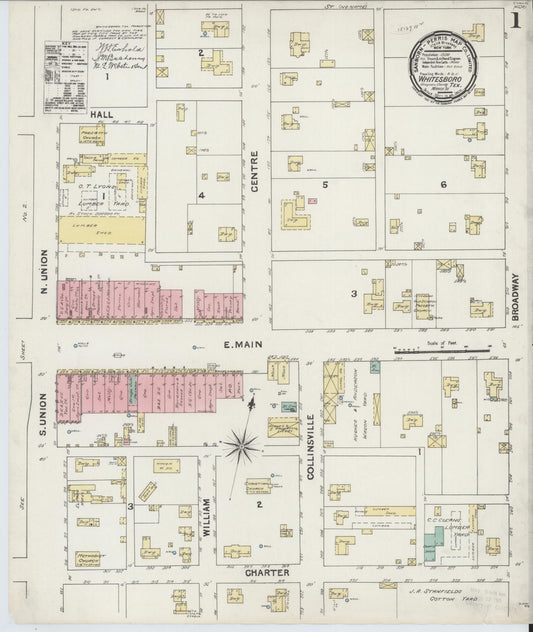 Sanborn Fire Insurance Map from Whitesboro, Grayson County, Texas (1891), Sheet #0001 - Historic Sanborn Fire Insurance Map Print, vintage old map wall art, antique decor, genealogy gift, Texas Texas map