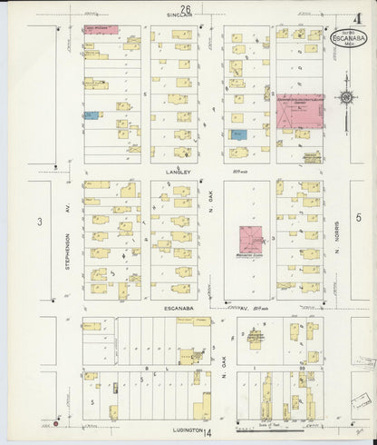 Sanborn Fire Insurance Map from Escanaba, Delta County, Michigan (1913), Sheet #0004 - Historic Sanborn Fire Insurance Map Print, vintage old map wall art, antique decor, genealogy gift, Michigan Michigan map