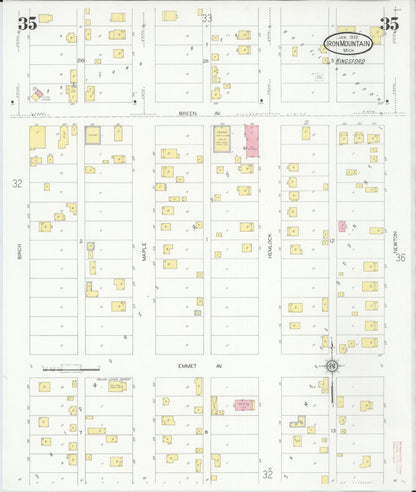 Sanborn Fire Insurance Map from Iron Mountain, Dickinson County, Michigan (1930), Sheet #0035 - Historic Sanborn Fire Insurance Map Print, vintage old map wall art, antique decor, genealogy gift, Michigan Michigan map