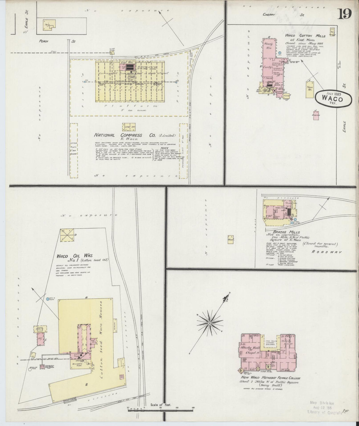 Sanborn Fire Insurance Map from Waco, McLennan County, Texas (1889), Sheet #0019 - Historic Sanborn Fire Insurance Map Print, vintage old map wall art, antique decor, genealogy gift, Texas Texas map