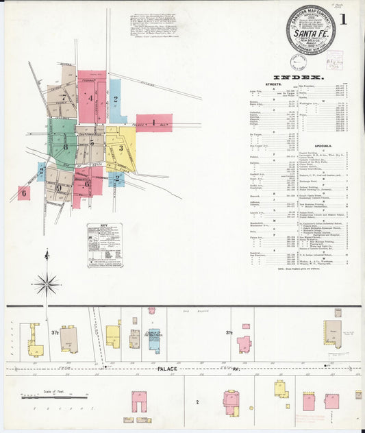 Sanborn Fire Insurance Map from Santa Fe, Santa Fe County, New Mexico (1902), Sheet #0001 - Historic Sanborn Fire Insurance Map Print, vintage old map wall art, antique decor, genealogy gift, New Mexico New Mexico map