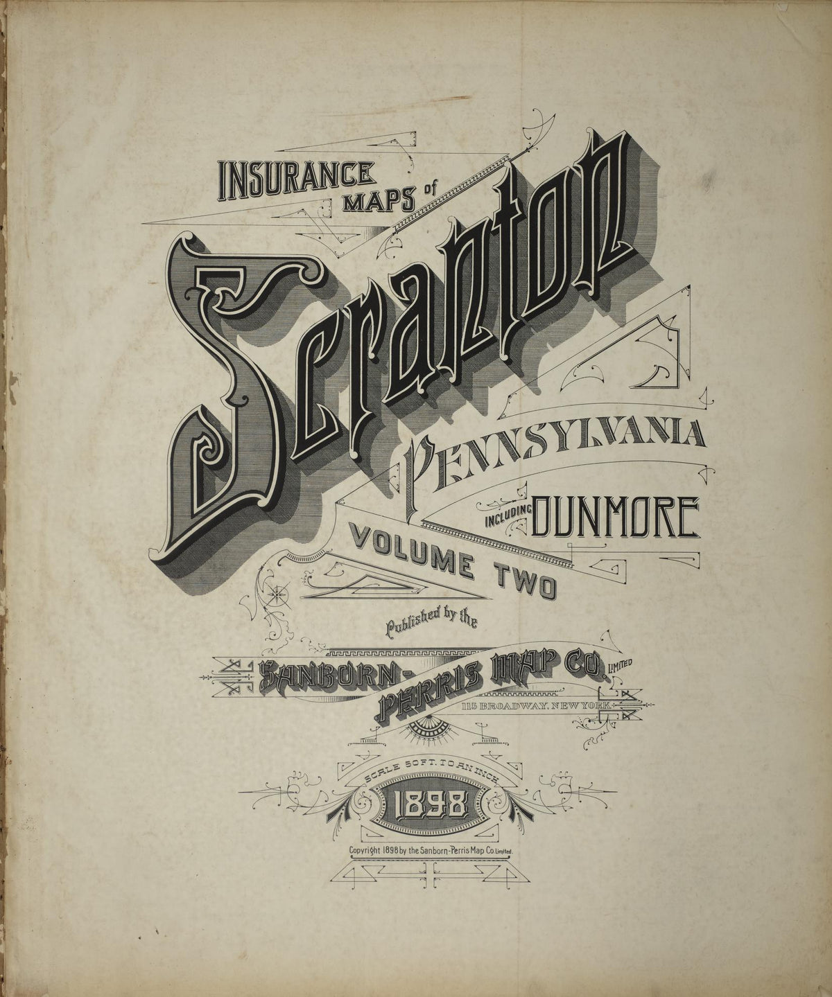 Sanborn Fire Insurance Map from Scranton, Lackawanna County, Pennsylvania (1898), Sheet #0001 - Historic Sanborn Fire Insurance Map Print, vintage old map wall art, antique decor, genealogy gift, Pennsylvania Pennsylvania map