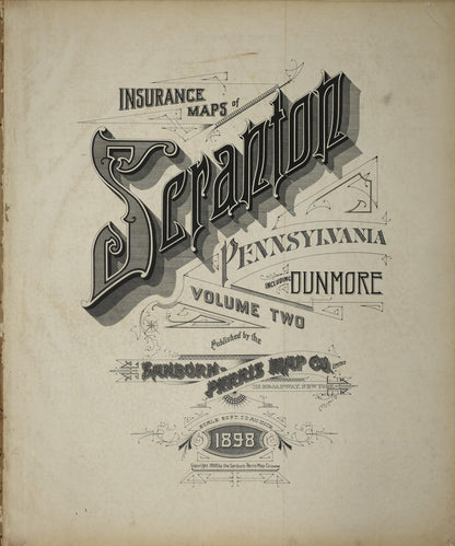 Sanborn Fire Insurance Map from Scranton, Lackawanna County, Pennsylvania (1898), Sheet #0001 - Historic Sanborn Fire Insurance Map Print, vintage old map wall art, antique decor, genealogy gift, Pennsylvania Pennsylvania map