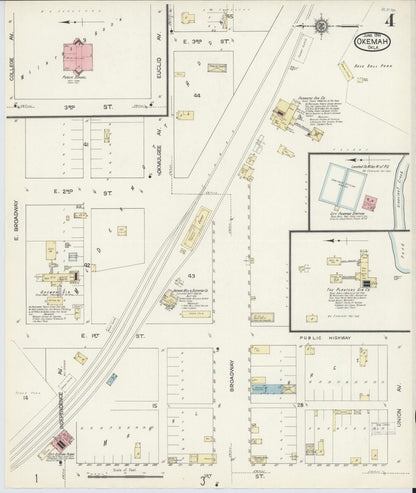 Sanborn Fire Insurance Map from Okemah, Okfuskee County, Oklahoma (1914), Sheet #0004 - Complete Map Set gallery image, historic Sanborn map, vintage wall art, Oklahoma Oklahoma