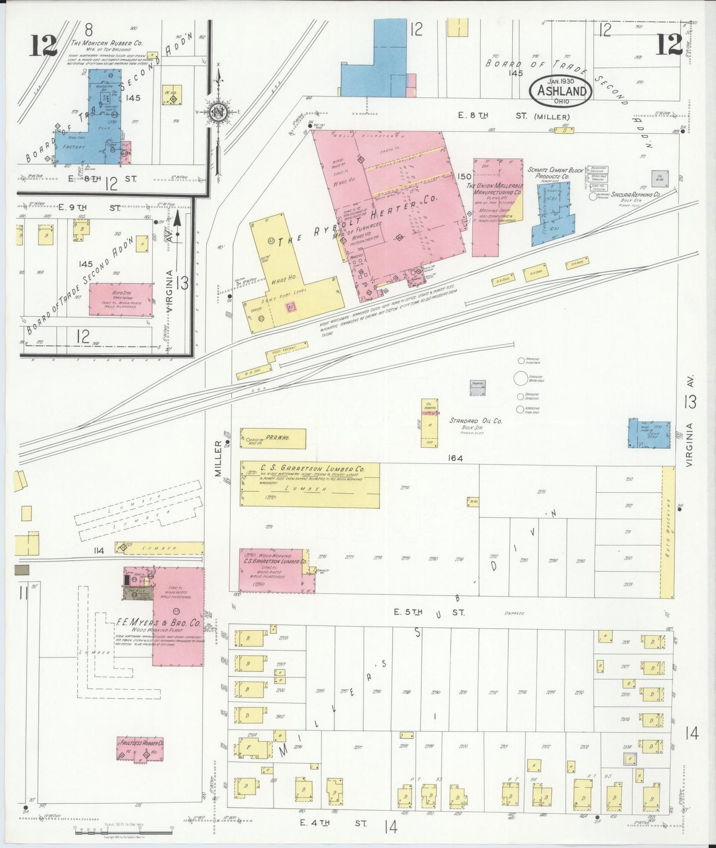 Sanborn Fire Insurance Map from Ashland, Ashland County, Ohio (1930), Sheet #0012 - Complete Map Set gallery image, historic Sanborn map, vintage wall art, Ohio Ohio