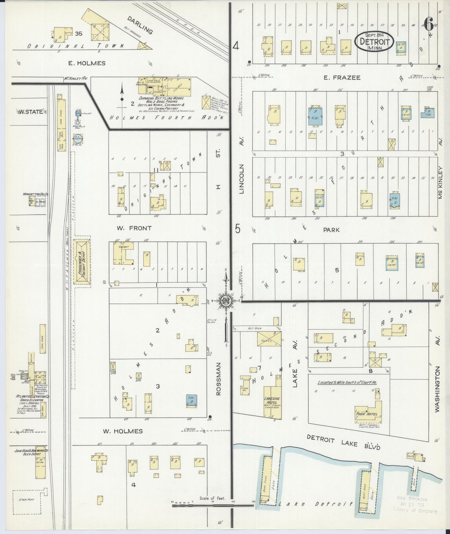 Sanborn Fire Insurance Map from Detroit Lakes, Becker County, Minnesota (1914), Sheet #0006 - Historic Sanborn Fire Insurance Map Print, vintage old map wall art, antique decor, genealogy gift, Minnesota Minnesota map