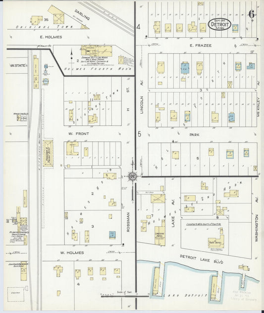 Sanborn Fire Insurance Map from Detroit Lakes, Becker County, Minnesota (1914), Sheet #0006 - Historic Sanborn Fire Insurance Map Print, vintage old map wall art, antique decor, genealogy gift, Minnesota Minnesota map
