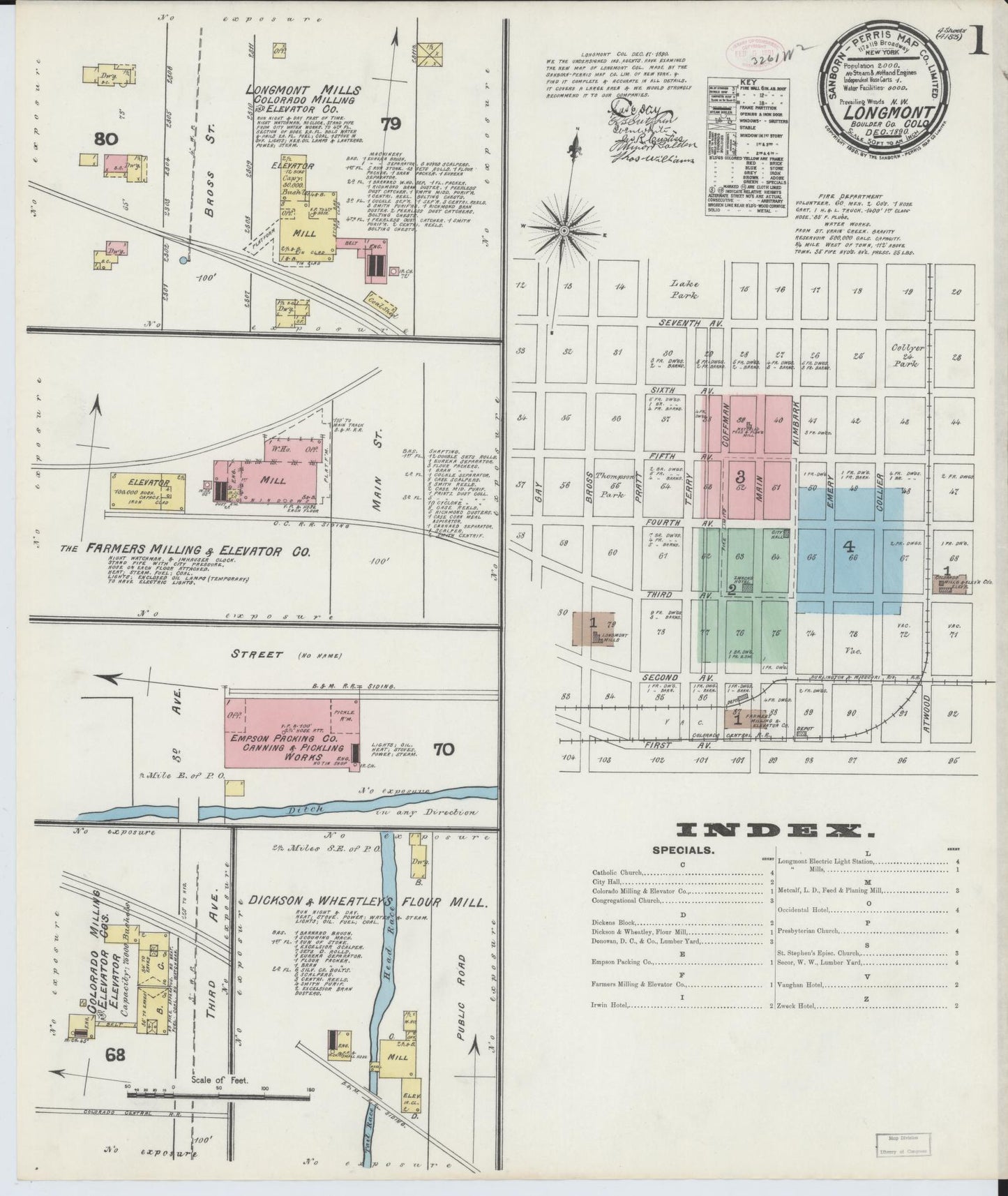 Sanborn Fire Insurance Map from Longmont, Boulder County, Colorado (1890), Sheet #0001 - Historic Sanborn Fire Insurance Map Print, vintage old map wall art, antique decor, genealogy gift, Colorado Colorado map
