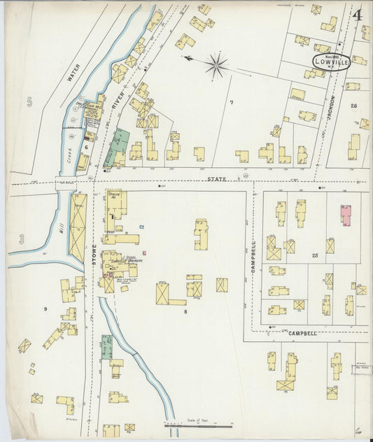 Sanborn Fire Insurance Map from Lowville, Lewis County, New York (1895), Sheet #0004 - Historic Sanborn Fire Insurance Map Print, vintage old map wall art, antique decor, genealogy gift, New York New York map