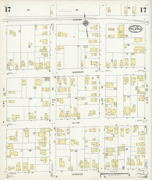Sanborn Fire Insurance Map from Palatka, Putnam County, Florida (1924), Sheet #0017 - Historic Sanborn Fire Insurance Map Print, vintage old map wall art, antique decor, genealogy gift, Florida Florida map