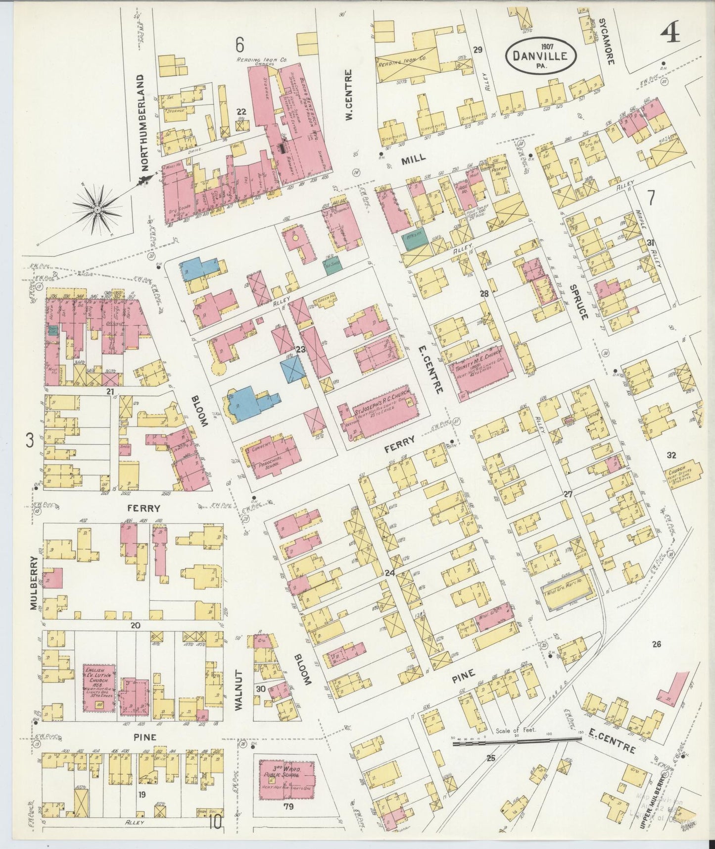 Sanborn Fire Insurance Map from Danville, Montour County, Pennsylvania (1907), Sheet #0004 - Complete Map Set gallery image, historic Sanborn map, vintage wall art, Pennsylvania Pennsylvania
