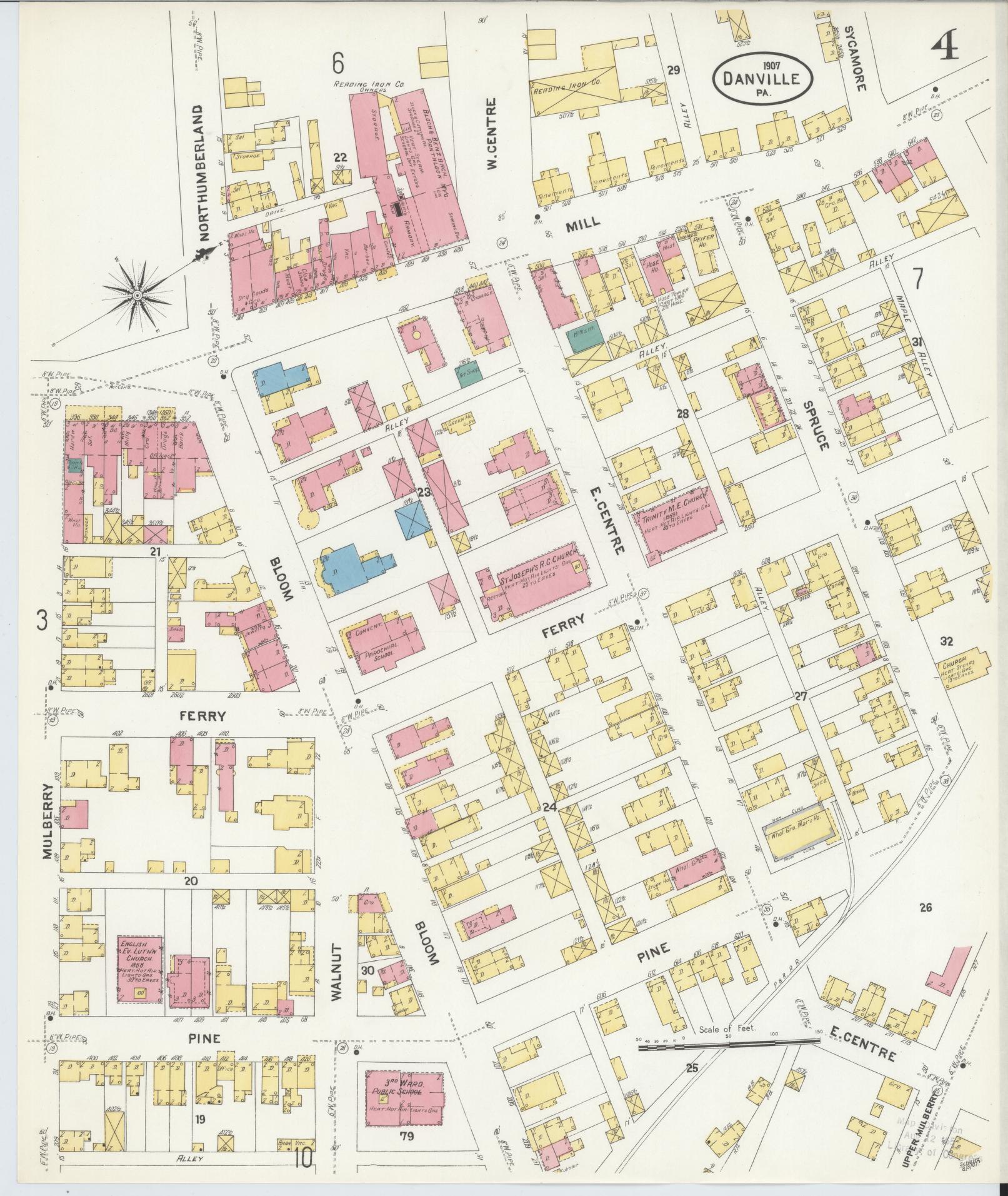 Sanborn Fire Insurance Map from Danville, Montour County, Pennsylvania (1907), Sheet #0004 - Complete Map Set gallery image, historic Sanborn map, vintage wall art, Pennsylvania Pennsylvania