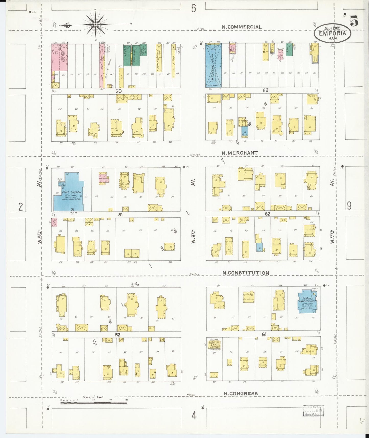 Sanborn Fire Insurance Map from Emporia, Lyon County, Kansas (1905), Sheet #0005 - Complete Map Set gallery image, historic Sanborn map, vintage wall art, Kansas Kansas