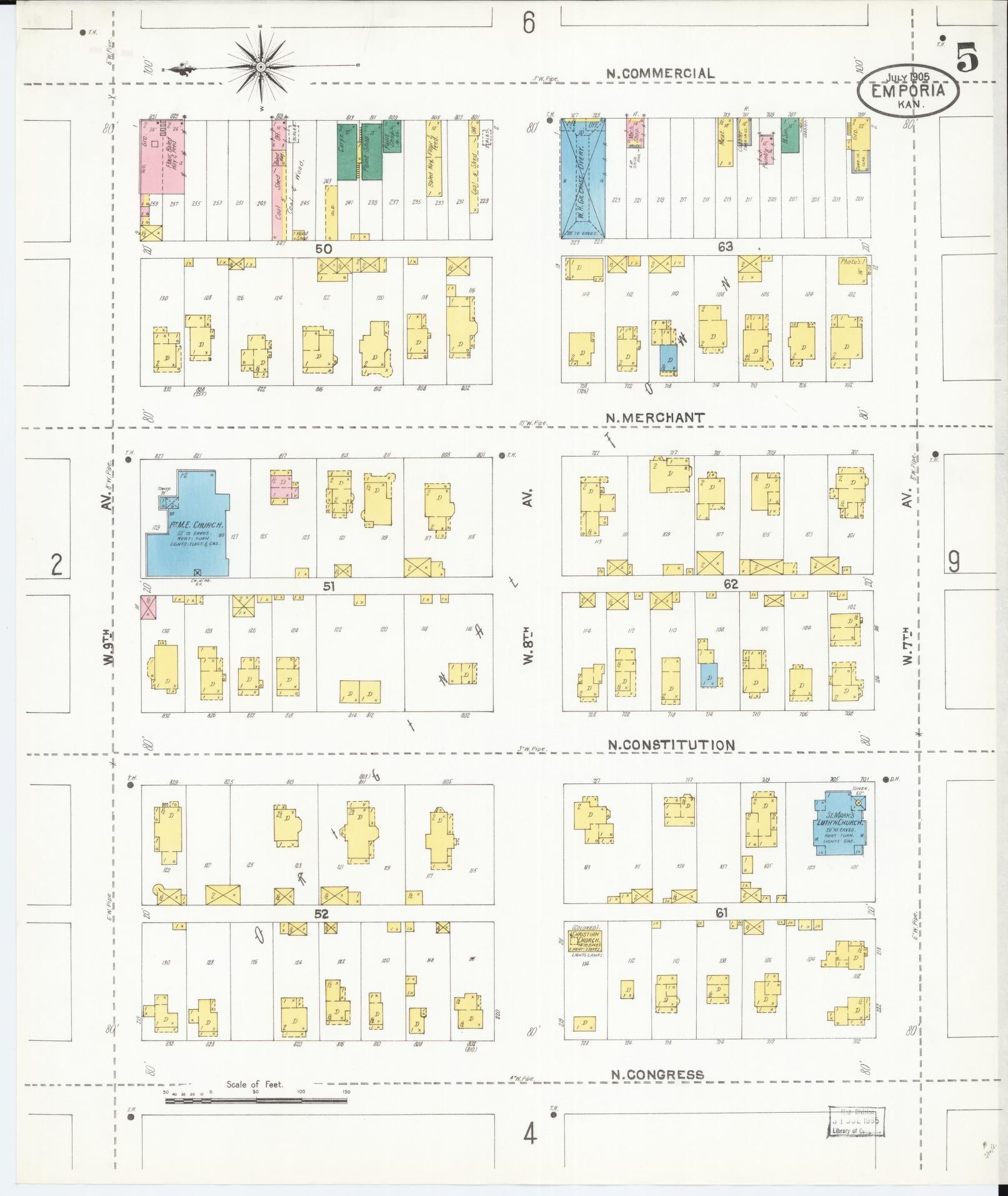 Sanborn Fire Insurance Map from Emporia, Lyon County, Kansas (1905), Sheet #0005 - Complete Map Set gallery image, historic Sanborn map, vintage wall art, Kansas Kansas