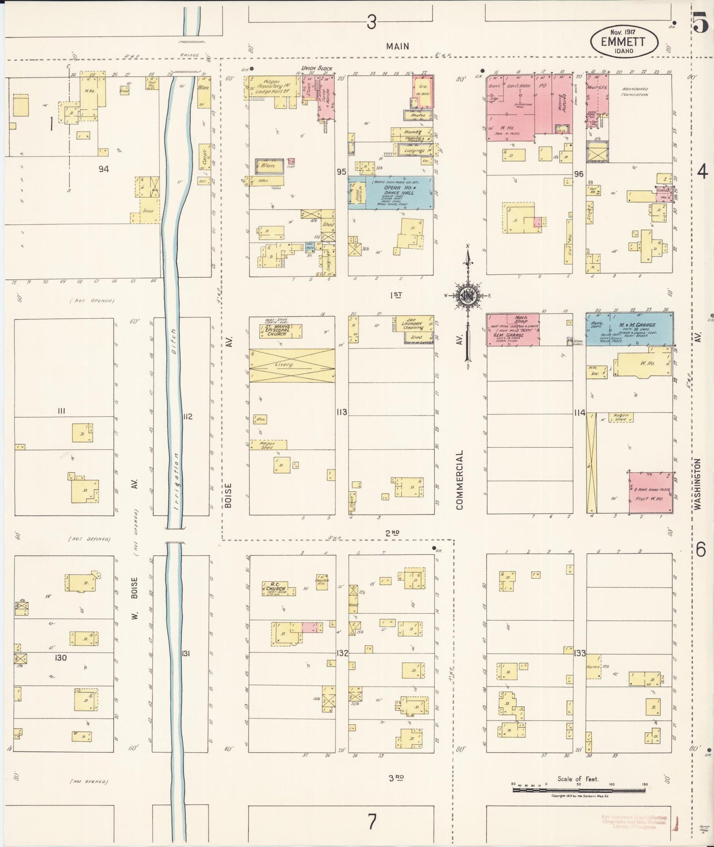 Sanborn Fire Insurance Map from Emmett, Gem County, Idaho (1917), Sheet #0005 - Complete Map Set gallery image, historic Sanborn map, vintage wall art, Idaho Idaho