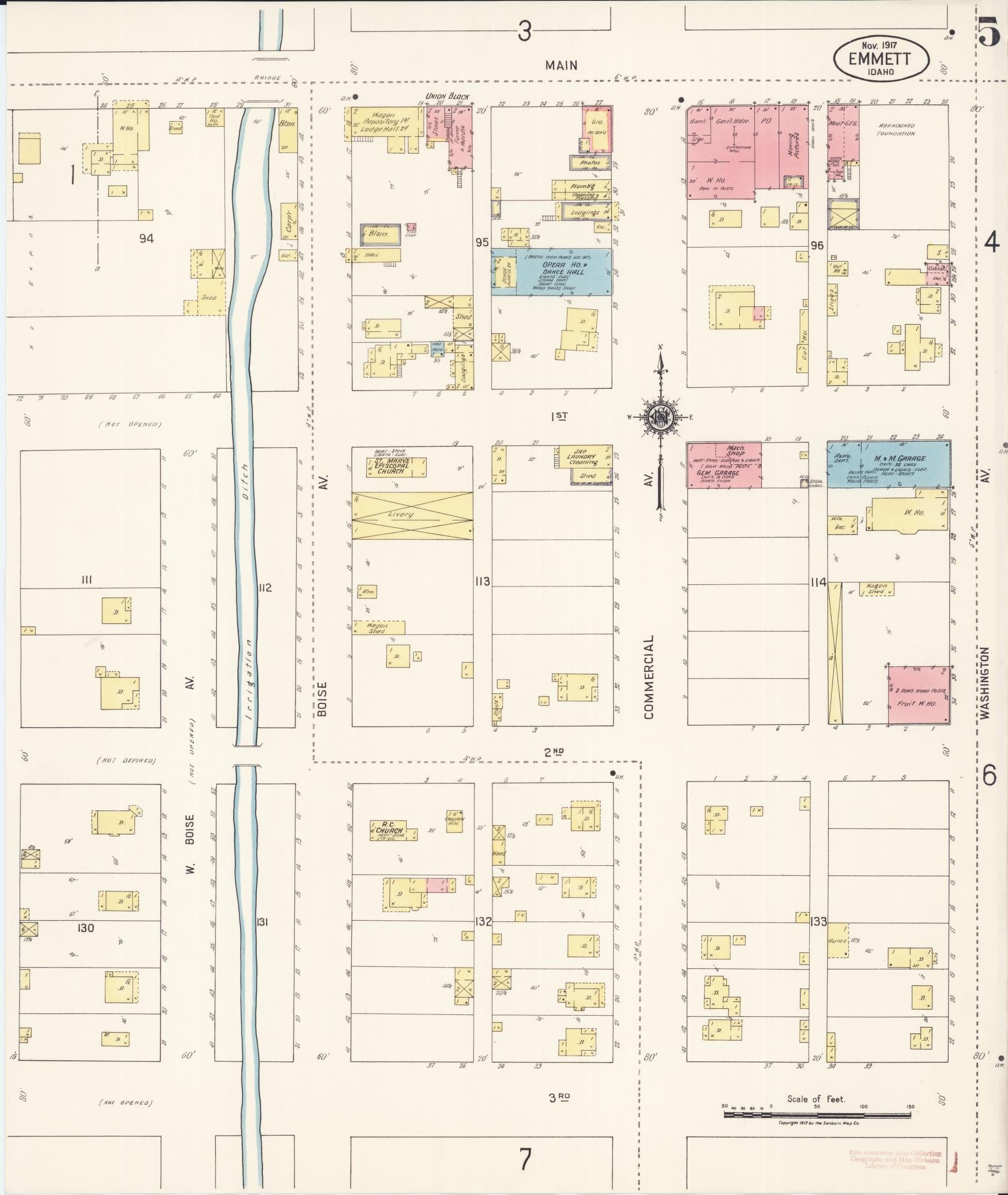 Sanborn Fire Insurance Map from Emmett, Gem County, Idaho (1917), Sheet #0005 - Complete Map Set gallery image, historic Sanborn map, vintage wall art, Idaho Idaho