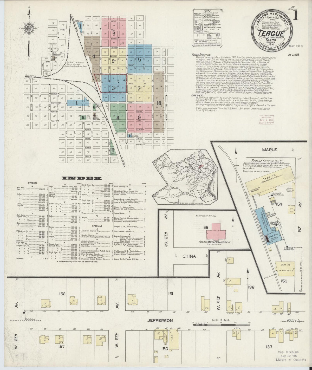Sanborn Fire Insurance Map from Teague, Freestone County, Texas (1914), Sheet #0001 - Historic Sanborn Fire Insurance Map Print, vintage old map wall art, antique decor, genealogy gift, Texas Texas map