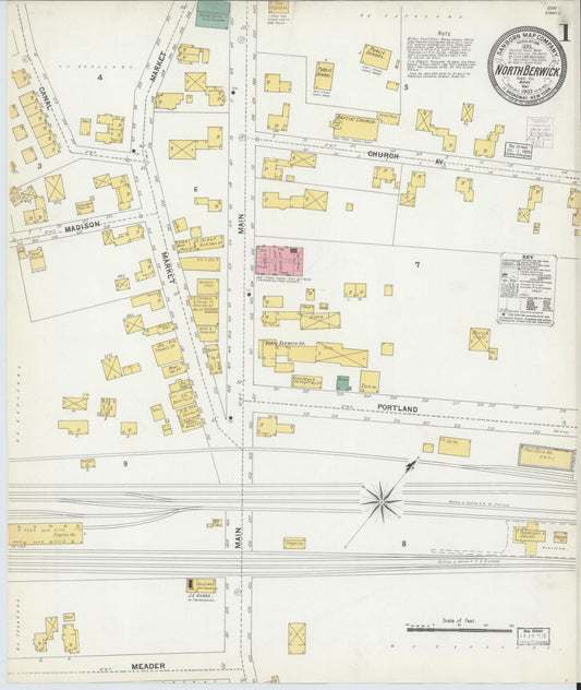 Sanborn Fire Insurance Map from North Berwick, York County, Maine (1903), Sheet #0001 - Complete Map Set gallery image, historic Sanborn map, vintage wall art, Maine Maine