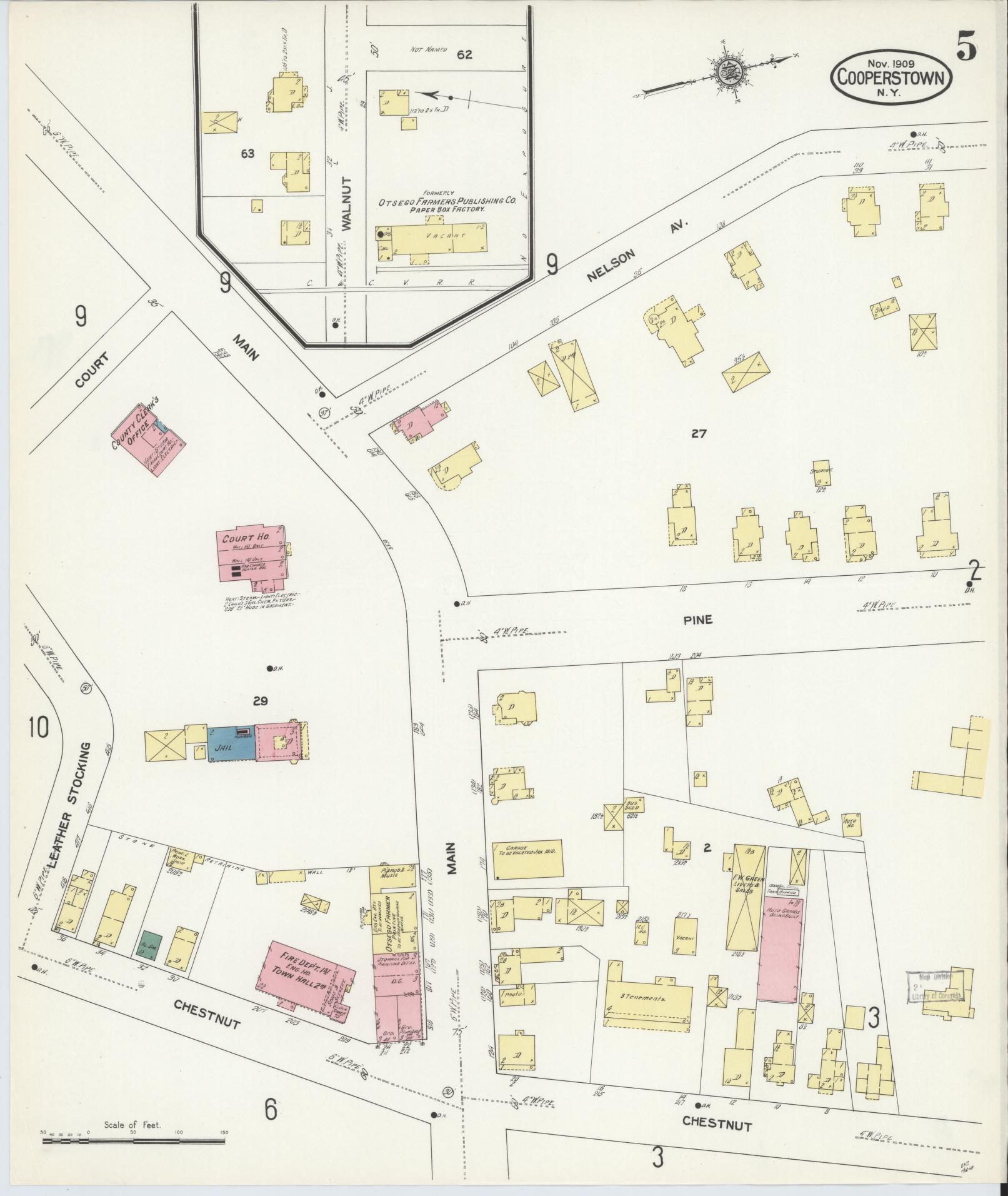 Sanborn Fire Insurance Map from Cooperstown, Otsego County, New York (1909), Sheet #0005 - Historic Sanborn Fire Insurance Map Print, vintage old map wall art, antique decor, genealogy gift, New York New York map