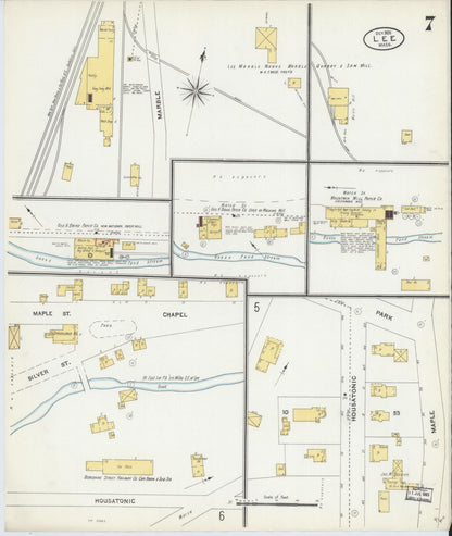 Sanborn Fire Insurance Map from Lee, Berkshire County, Massachusetts (1905), Sheet #0007 - Complete Map Set gallery image, historic Sanborn map, vintage wall art, Massachusetts Massachusetts