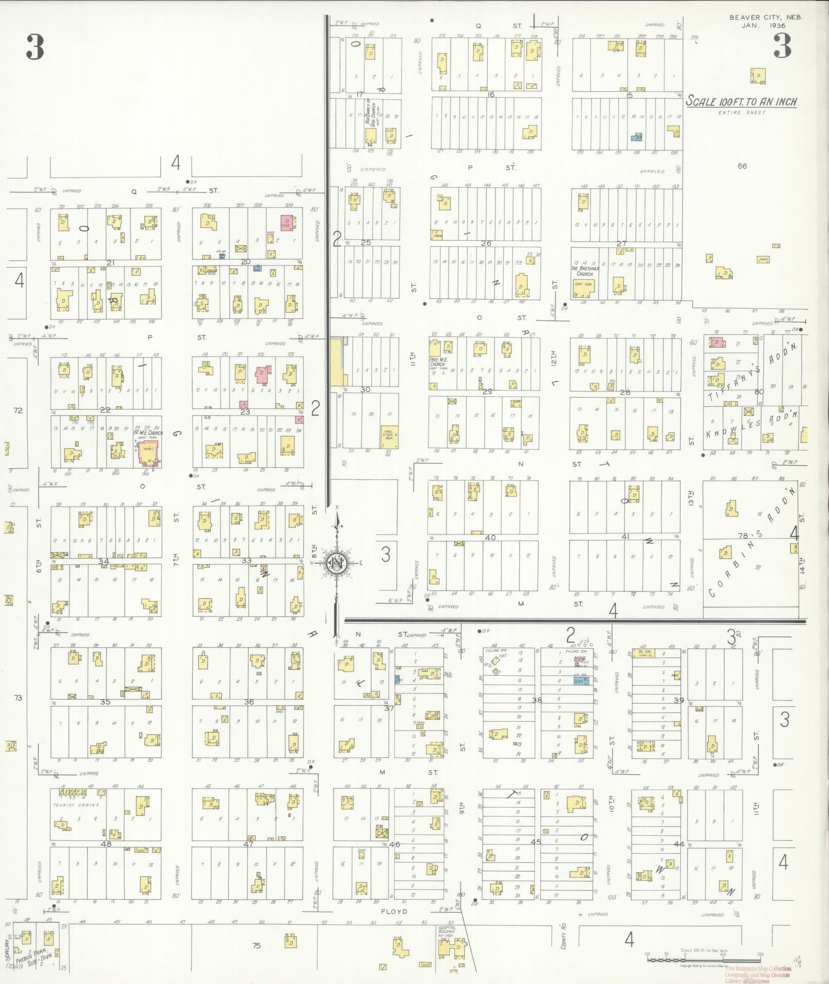 Sanborn Fire Insurance Map from Beaver City, Furnas County, Nebraska (1936), Sheet #0003 - Historic Sanborn Fire Insurance Map Print, vintage old map wall art, antique decor, genealogy gift, Nebraska Nebraska map