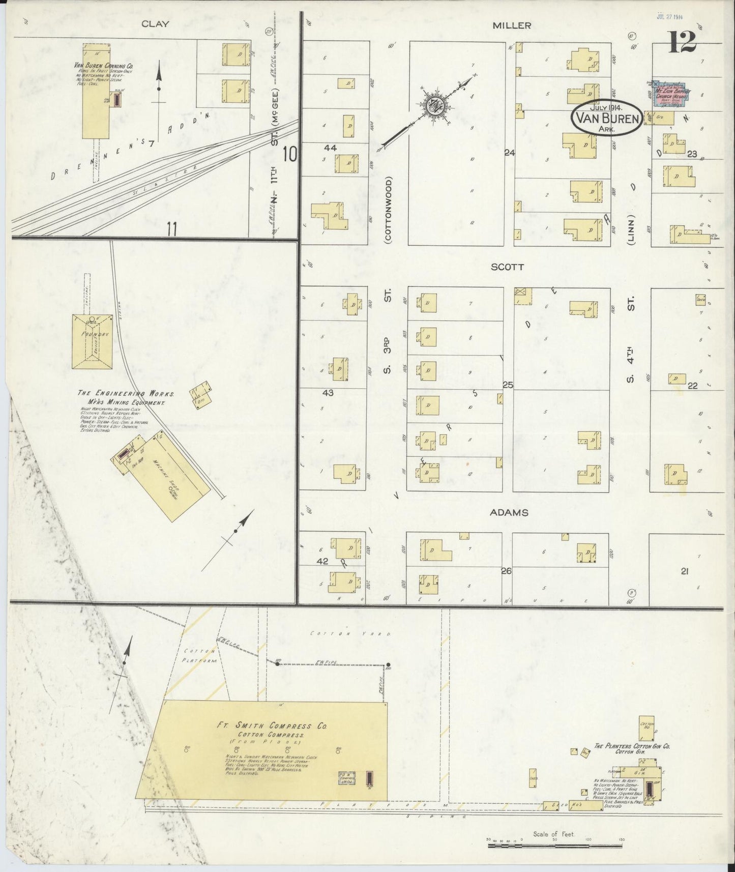 Sanborn Fire Insurance Map from Van Buren, Crawford County, Arkansas (1914), Sheet #0012 - Historic Sanborn Fire Insurance Map Print, vintage old map wall art, antique decor, genealogy gift, Arkansas Arkansas map