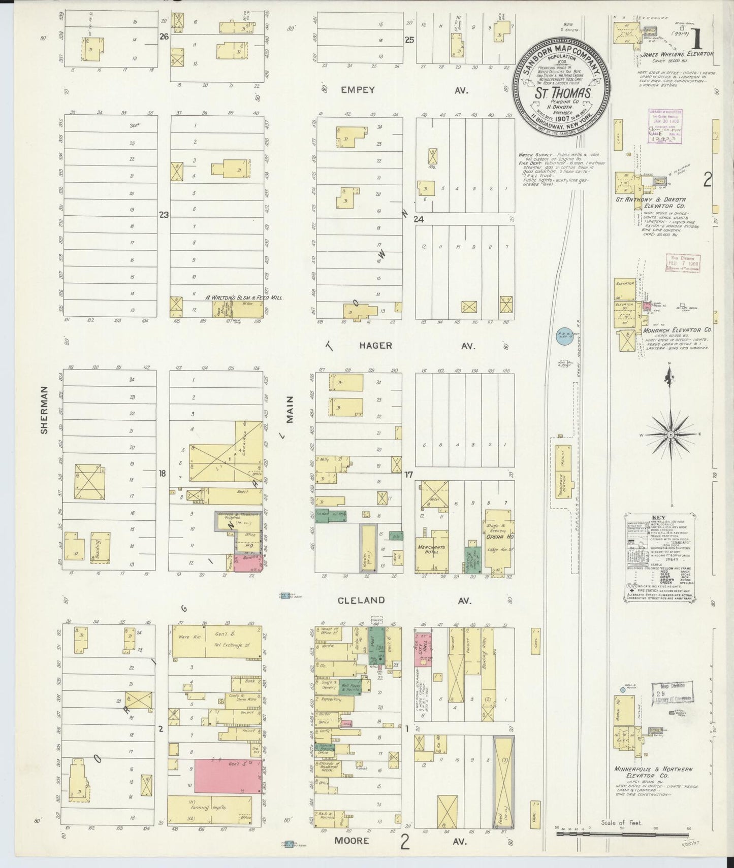 Sanborn Fire Insurance Map from Saint Thomas, Pembina County, North Dakota (1907), Sheet #0001 - Complete Map Set gallery image, historic Sanborn map, vintage wall art, North Dakota North Dakota