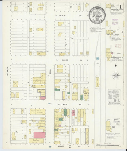 Sanborn Fire Insurance Map from Saint Thomas, Pembina County, North Dakota (1907), Sheet #0001 - Complete Map Set gallery image, historic Sanborn map, vintage wall art, North Dakota North Dakota