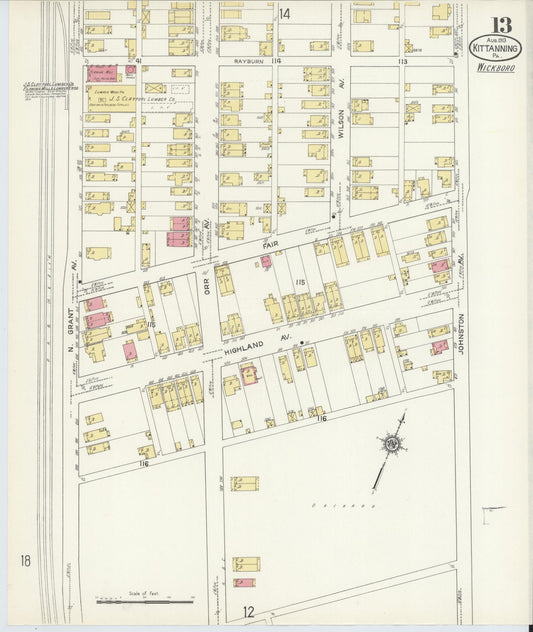 Sanborn Fire Insurance Map from Kittanning, Armstrong County, Pennsylvania (1913), Sheet #0013 - Historic Sanborn Fire Insurance Map Print, vintage old map wall art, antique decor, genealogy gift, Pennsylvania Pennsylvania map