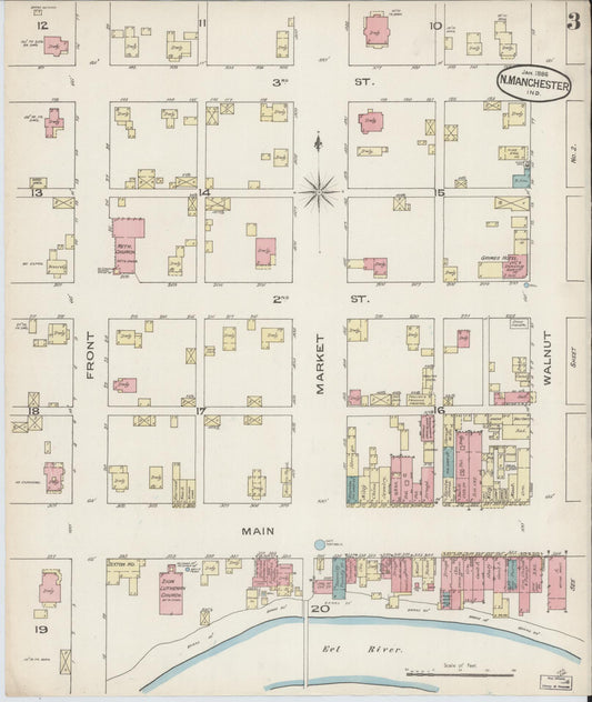 Sanborn Fire Insurance Map from North Manchester, Wabash County, Indiana (1886), Sheet #0003 - Historic Sanborn Fire Insurance Map Print, vintage old map wall art, antique decor, genealogy gift, Indiana Indiana map