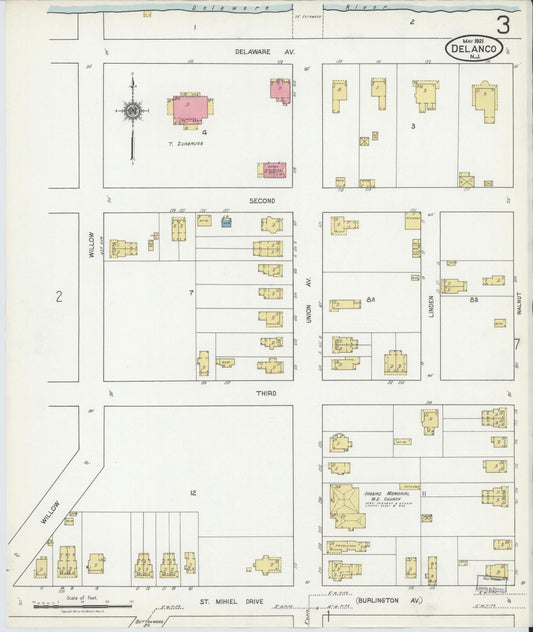 Sanborn Fire Insurance Map from Delanco, Burlington County, New Jersey (1921), Sheet #0003 - Historic Sanborn Fire Insurance Map Print, vintage old map wall art, antique decor, genealogy gift, New Jersey New Jersey map