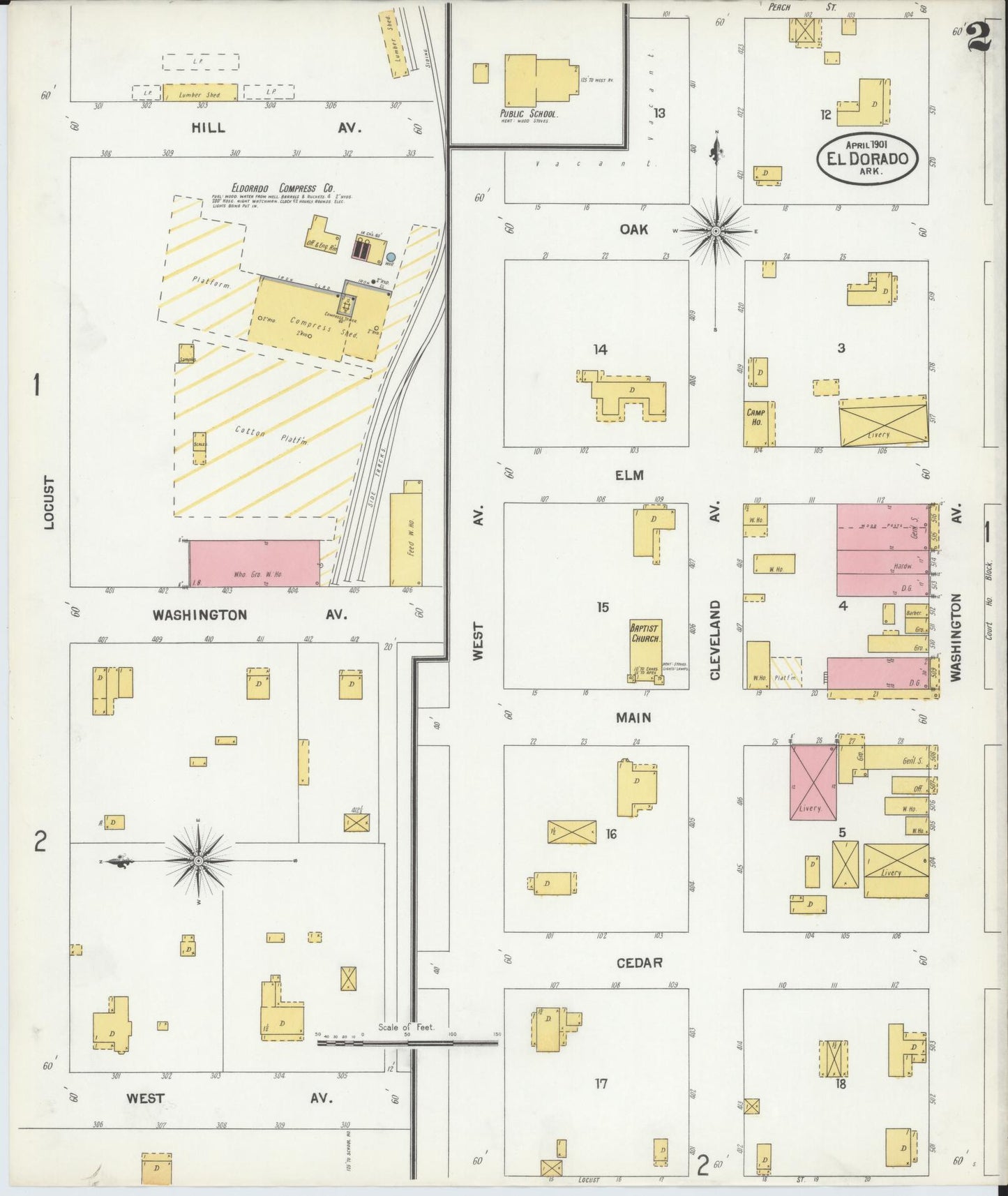 Sanborn Fire Insurance Map from El Dorado, Union County, Arkansas (1901), Sheet #0002 - Complete Map Set gallery image, historic Sanborn map, vintage wall art, Arkansas Arkansas