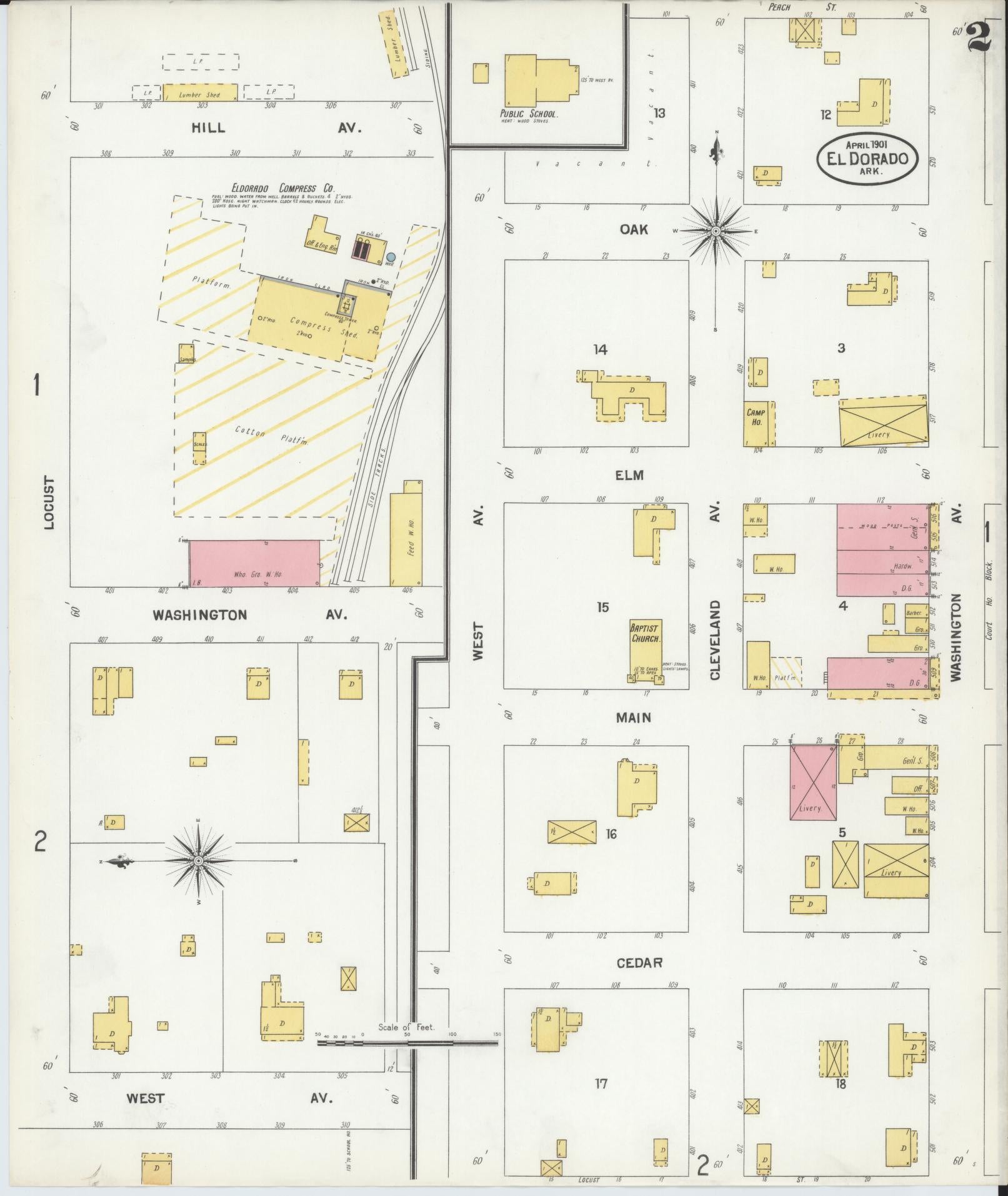 Sanborn Fire Insurance Map from El Dorado, Union County, Arkansas (1901), Sheet #0002 - Complete Map Set gallery image, historic Sanborn map, vintage wall art, Arkansas Arkansas