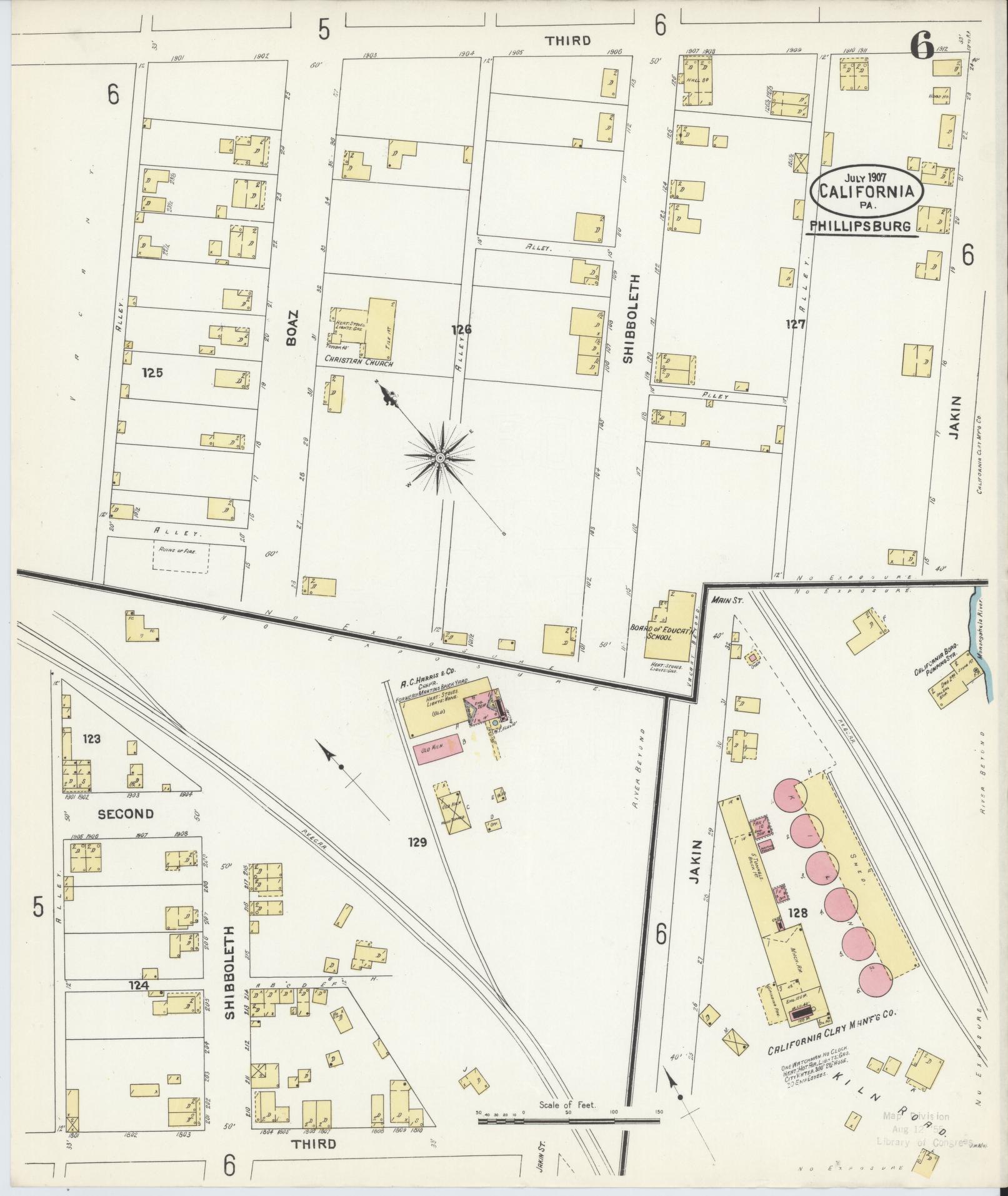 Sanborn Fire Insurance Map from California, Washington County, Pennsylvania (1907), Sheet #0006 - Complete Map Set gallery image, historic Sanborn map, vintage wall art, California California