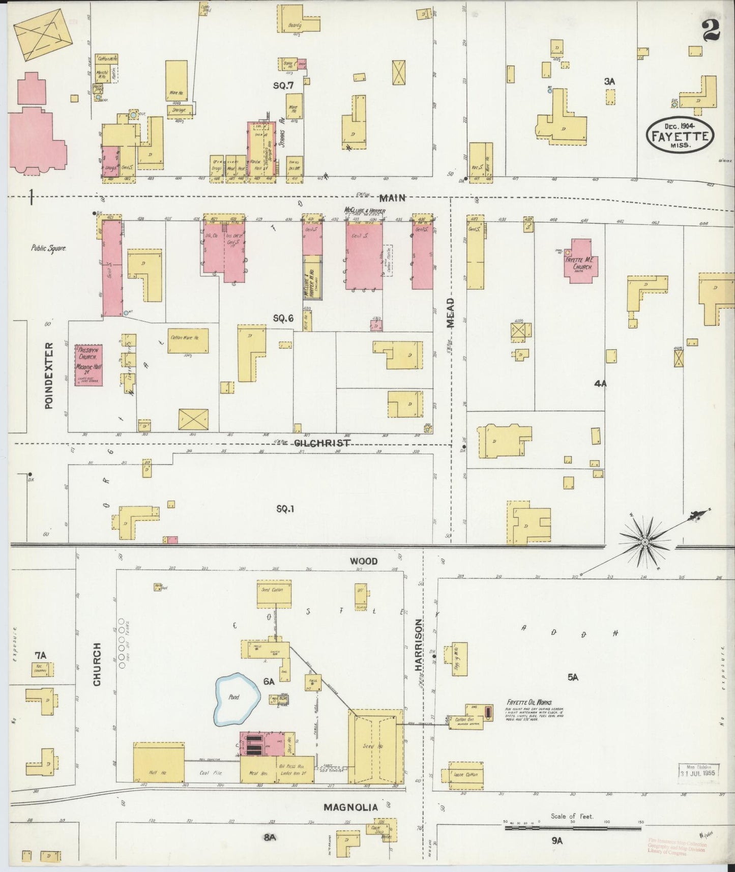 Sanborn Fire Insurance Map from Fayette, Jefferson County, Mississippi (1904), Sheet #0002 - Complete Map Set gallery image, historic Sanborn map, vintage wall art, Mississippi Mississippi