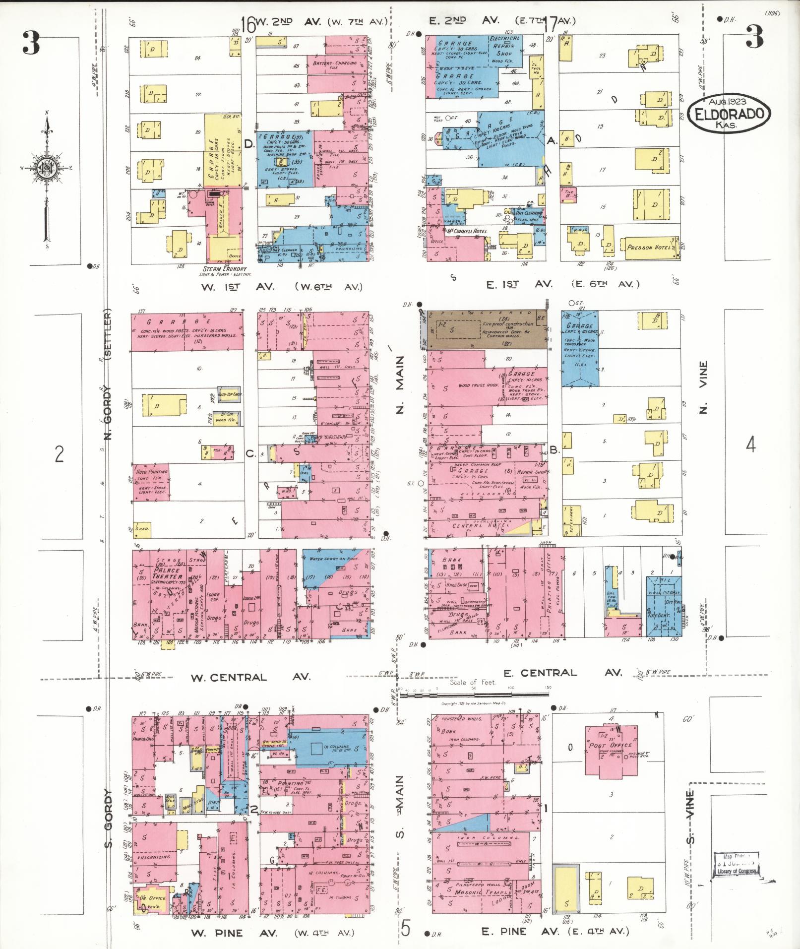 Sanborn Fire Insurance Map from El Dorado, Butler County, Kansas (1923), Sheet #0003 - Complete Map Set gallery image, historic Sanborn map, vintage wall art, Kansas Kansas