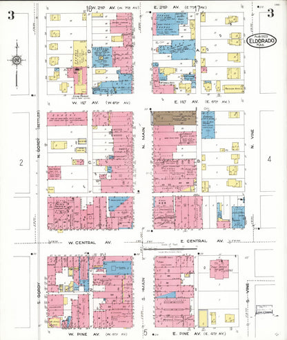 Sanborn Fire Insurance Map from El Dorado, Butler County, Kansas (1923), Sheet #0003 - Complete Map Set gallery image, historic Sanborn map, vintage wall art, Kansas Kansas