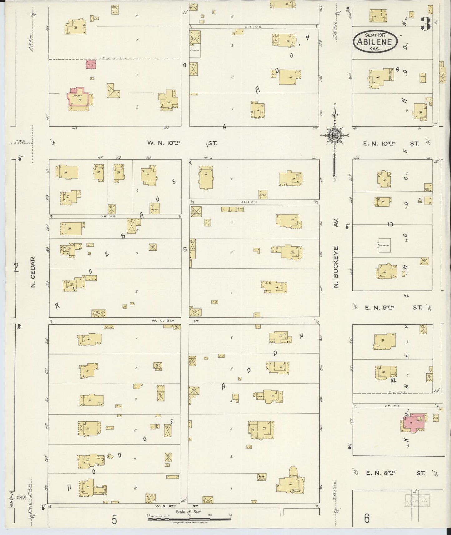 Sanborn Fire Insurance Map from Abilene, Dickinson County, Kansas (1917), Sheet #0003 - Historic Sanborn Fire Insurance Map Print, vintage old map wall art, antique decor, genealogy gift, Kansas Kansas map