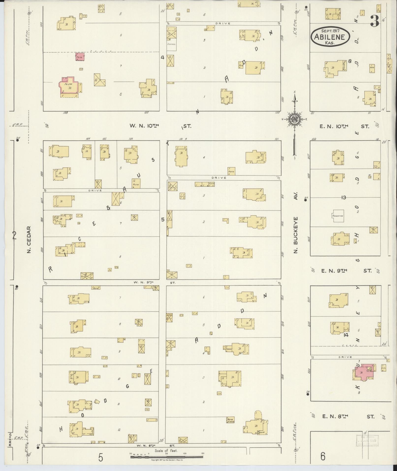 Sanborn Fire Insurance Map from Abilene, Dickinson County, Kansas (1917), Sheet #0003 - Historic Sanborn Fire Insurance Map Print, vintage old map wall art, antique decor, genealogy gift, Kansas Kansas map