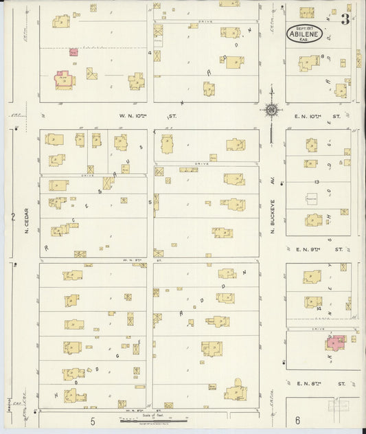 Sanborn Fire Insurance Map from Abilene, Dickinson County, Kansas (1917), Sheet #0003 - Historic Sanborn Fire Insurance Map Print, vintage old map wall art, antique decor, genealogy gift, Kansas Kansas map